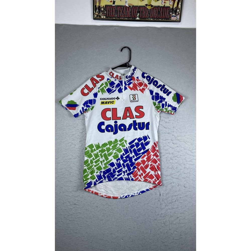Vintage Biemme‎ CLAS Cajastur Cycling Jersey Mens Small Multicolor 1/4 Zip Shirt